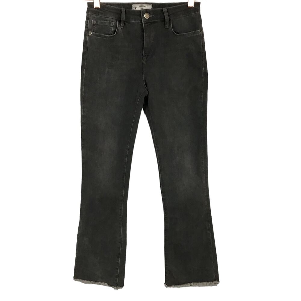FREE PEOPLE Jeans Mid Rise Black Wash Raw Hem Straight Crop Jeans 27 Boho Goth - Picture 3 of 11
